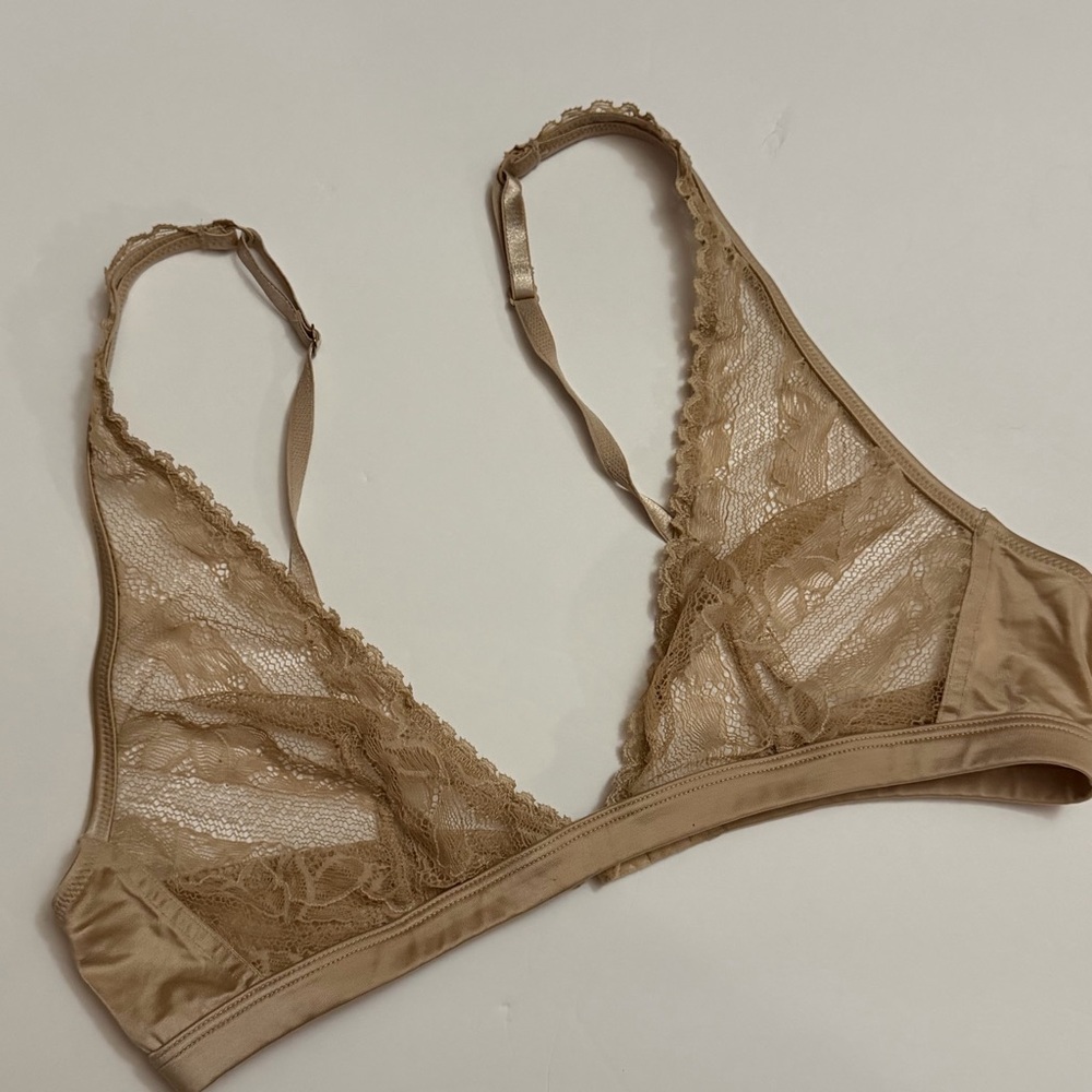 Calvin Klein Champagne Lace Triangle Bralette - Size L